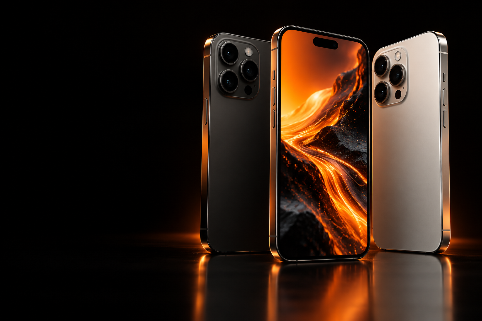 Composição ilustrativa de celulares modernos com acabamento preto e prata